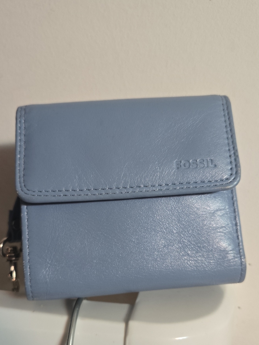 Fossil Women's Powder Blue Leather Trifold Wallet